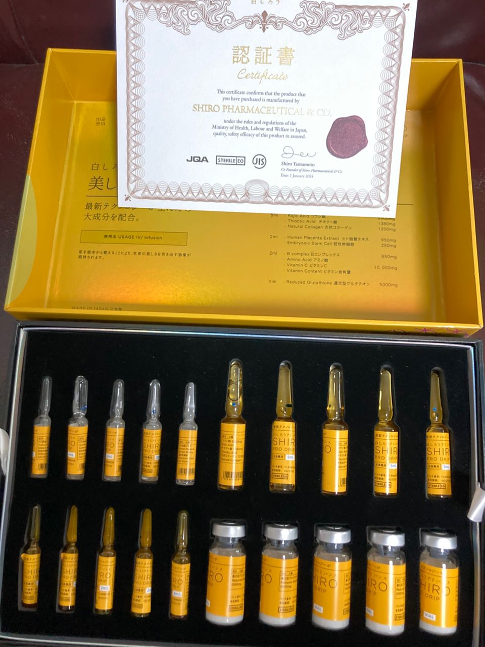 Open SHIRO PRO DRIP product kit with certificate